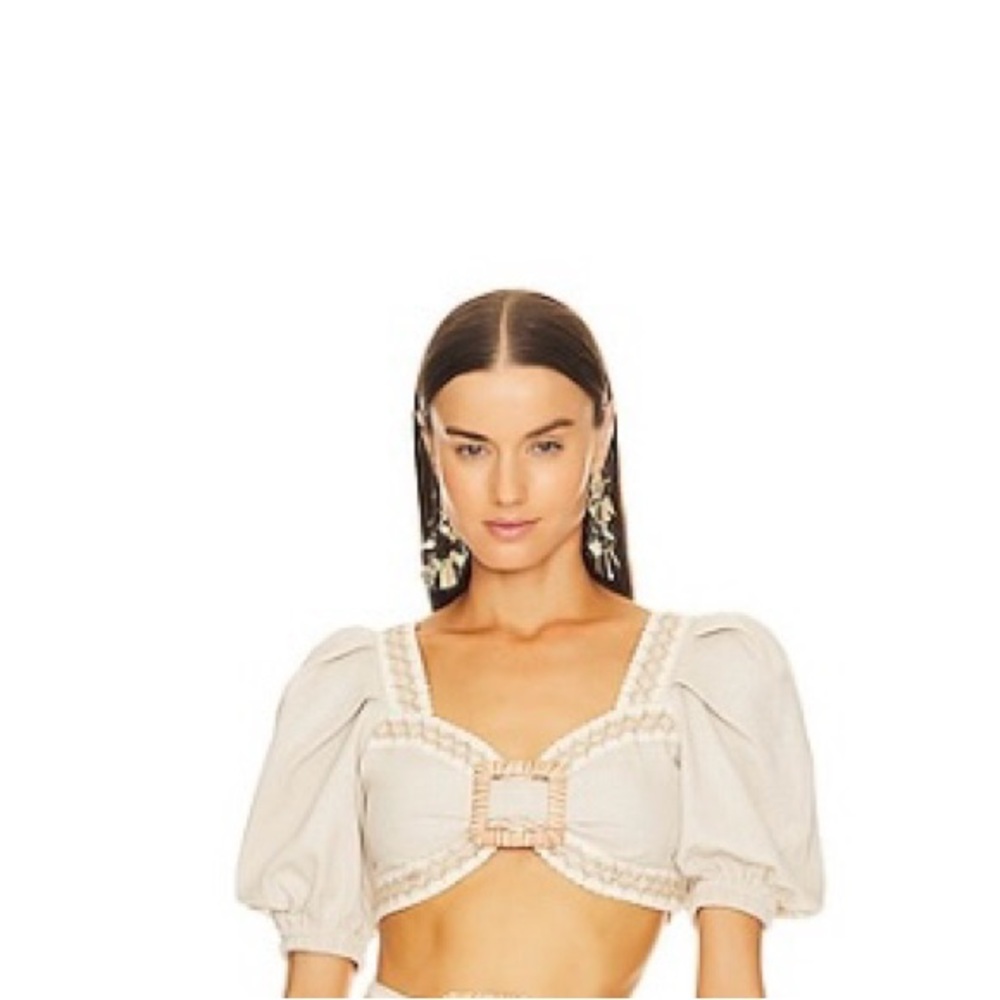 PatBO Cream Puff Sleeve Crop Top